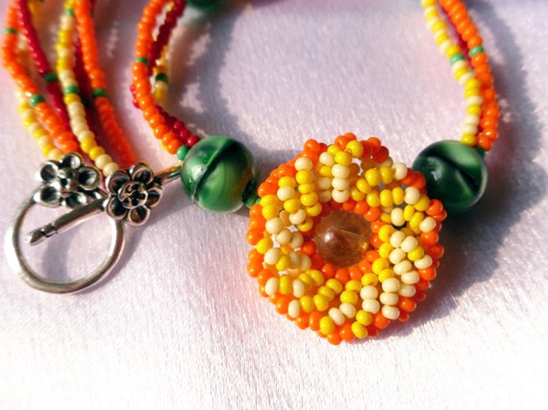 Beaded Firey Flower Necklace image 3