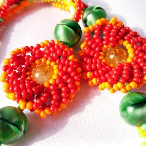 Beaded Firey Flower Necklace image 4