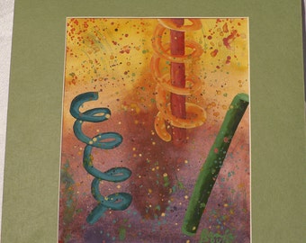 Purple, Red, Blue, Green, Yellow and Orange Absract Watercolor Painting--The Coalescence