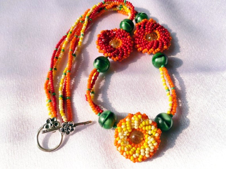 Beaded Firey Flower Necklace image 2