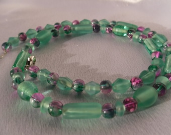 Blue Green and Purple Glass Bead Necklace