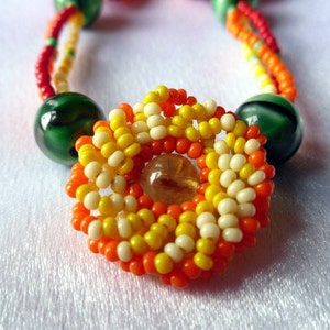 Beaded Firey Flower Necklace image 1
