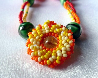 Beaded Firey Flower Necklace