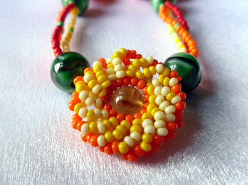 Beaded Firey Flower Necklace image 1