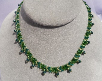 Woven Beaded Green Choker