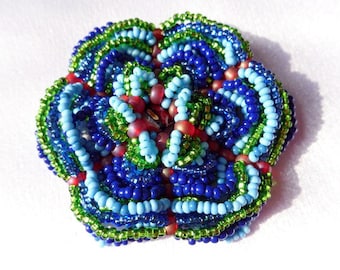 Beaded Blue Flower Pin