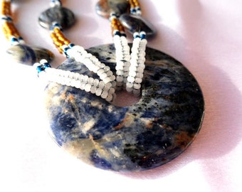 Beaded African Blue Lapis Rope Necklace