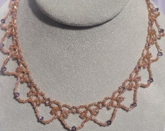 Pink and Purple Beaded Lace Choker