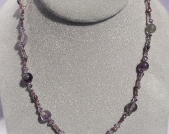 Single Strand Beaded Purple Necklace with Flourite