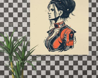 Panam Palmer Cyberpunk Poster – Tattoo Flash Print – AI Nomad Wall Art
