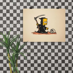 Bart Simpson as The Reaper Print – Traditional Tattoo Flash Style, Dark Humor Pop Culture Art