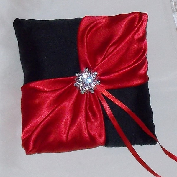 Wedding ring bearer pillow red and black satin