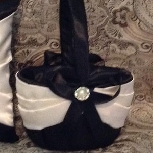 flower girl baskets black and white or ivory ribbon