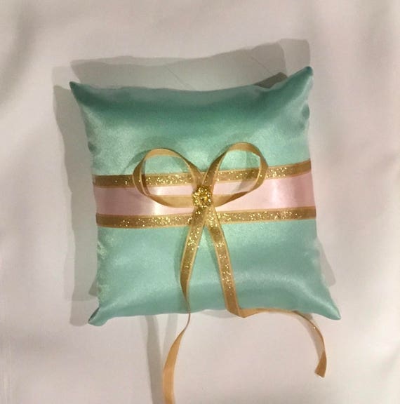 Wedding Ring Bearer Pillow Custom Made Pink On Light Aqua Etsy