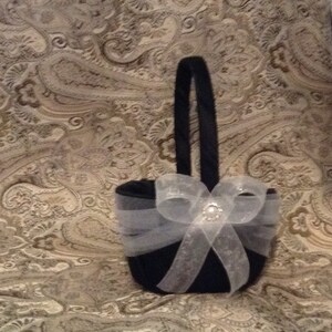 wedding flower girl basket black and white or ivory color custom made