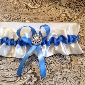 wedding garter white or ivory and blue