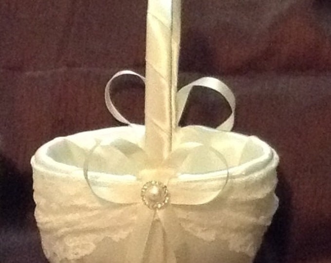Wedding Flower Girl Basket Ivory or White Color Custom Made Lace Etsy