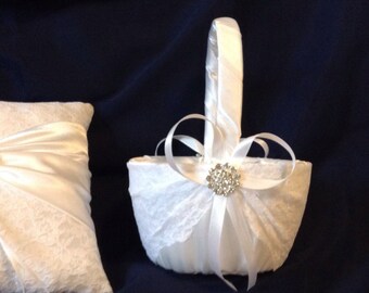 wedding flower girl basket ivory or white color custom made lace