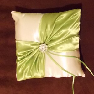 ring bearer pillow ivory or white and green satin