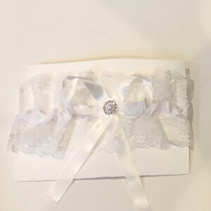 wedding bridal garter white satin with white lace
