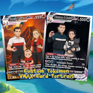 Portrait personnalisé de carte Pokemon VMax | Cadeau personnalisé pour couple, Noël, Halloween, fête des mères, cadeau d'anniversaire, Saint-Valentin (numérique)