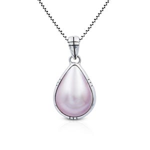 Teardrop Mabe Pearl Pendant Necklace, 925 Sterling Silver, Elegant Pearl Drop