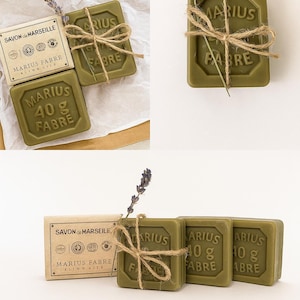 Mini set regalo di sapone di Marsiglia – 3 saponi naturali all&#39;olio d&#39;oliva da 40 g – Bomboniere da viaggio francesi / Regalo ecologico per lei / Prodotto in Provenza