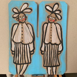 Cuadro original pareja de mujeres H22cm W18 cm