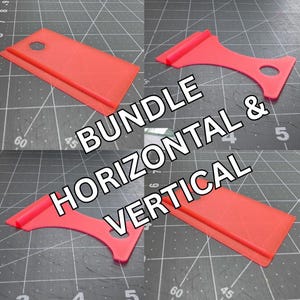 May include: A bundle of four red plastic squeegees, each with a different shape. The text "BUNDLE & HORIZONTAL & VERTICAL" is overlaid on the image in white. The squeegees have a red rubber blade.