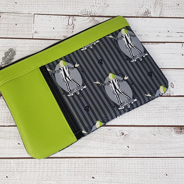 Double Zip Pouch with Beetlejuice Fabric