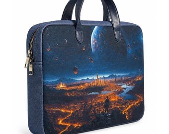 15 Inch Laptop Sleeve with Accessory Pouch | Space Print Water-Resistant Laptop Bag | Protective MacBook Case, Office Briefcase