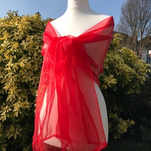 RED, Organza, Shawl, Scarf, Stole, Wedding, Bridal, Bridesmaid, Prom, Party, Wrap, Shrug, Bolero, Elegant Accessories, UK