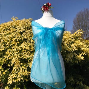 TURQUOISE BLUE, Organza, Shawl, Scarf, Stole, Wedding, Bridal, Bridesmaid, Prom, Party, Wrap, Shrug, Bolero, Elegant Accessories, UK