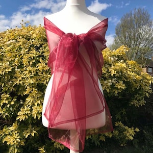 BURGUNDY, Organza, Shawl, Scarf, Stole, Wedding, Bridal, Bridesmaid, Prom, Party, Wrap, Shrug, Bolero, Elegant Accessories, UK