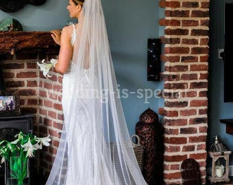 Cathedral Wedding Veil: 118" Cut Edge Swarovski Crystal, Handmade