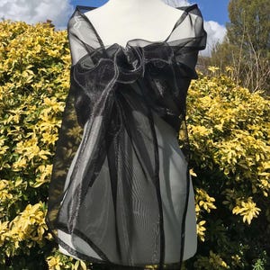 BLACK, Organza, Shawl, Scarf, Stole, Wedding, Bridal, Bridesmaid, Prom, Party, Wrap, Shrug, Bolero, Elegant Accessories, UK