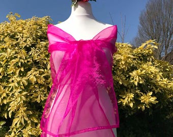 Fuchsia Organza Shawl: Handmade UK Bridal Wrap