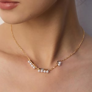 Genuine 925 Sterling Silver Pearl Necklace, Handcrafted Bridal Jewelry,  Asymmetrical Pearl Design, Boho Wedding Necklace