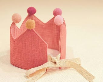 Hand Embroidered Birthday Crown for Baby and Kids – Custom Linen Crown with Name