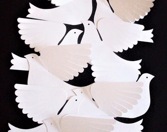 Paper Birds--Twelve Small Feathery White Cardstock Doves
