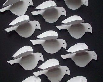 Paper Birds--Becky Bird--Twelve Tiny White Paper Birds