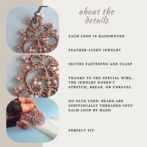 Romantic earrings, tiny dangle earrings, edwardian brown earrings, lace earrings, beaded romantic, earrings30th birthday gift for fiancee
