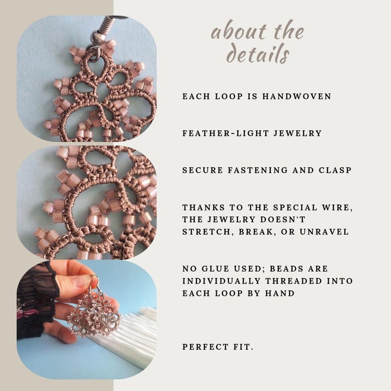 Romantic earrings, tiny dangle earrings, edwardian brown earrings, lace earrings, beaded romantic, earrings30th birthday gift for fiancee