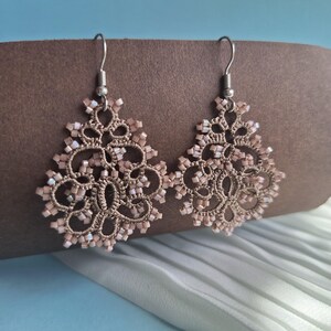 Romantic earrings, tiny dangle earrings, edwardian brown earrings, lace earrings, beaded romantic, earrings30th birthday gift for fiancee