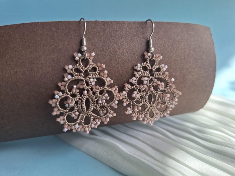 Romantic earrings, tiny dangle earrings, edwardian brown earrings, lace earrings, beaded romantic, earrings30th birthday gift for fiancee
