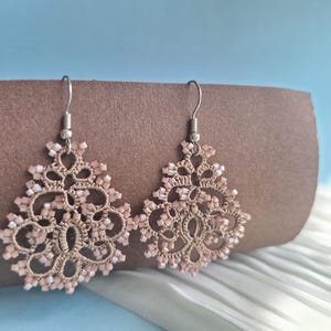 Romantic earrings, tiny dangle earrings, edwardian brown earrings, lace earrings, beaded romantic, earrings30th birthday gift for fiancee