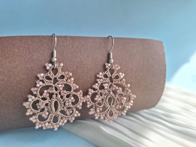 Romantic earrings, tiny dangle earrings, edwardian brown earrings, lace earrings, beaded romantic, earrings30th birthday gift for fiancee