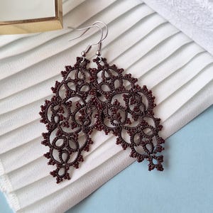 Extra Long Beaded Earrings: Modern Lace Lightweight Bronze Dangle Jewelry,  21st birthday   sister gift