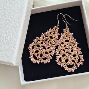 Gold filigree chandelier earrings, light gold earrings, victorian chandelier earrings, gold lace wedding earrings,  rose gold earrings