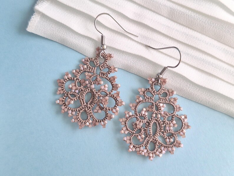 Romantic earrings, tiny dangle earrings, edwardian brown earrings, lace earrings, beaded romantic, earrings30th birthday gift for fiancee